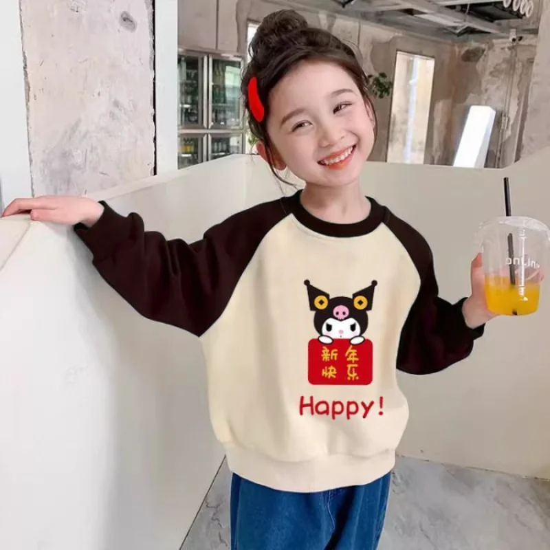 Sanrio Hello Kitty autumn new girls sweater red festive Gong Xi Fa Cai Kulomi pullover children's clothes