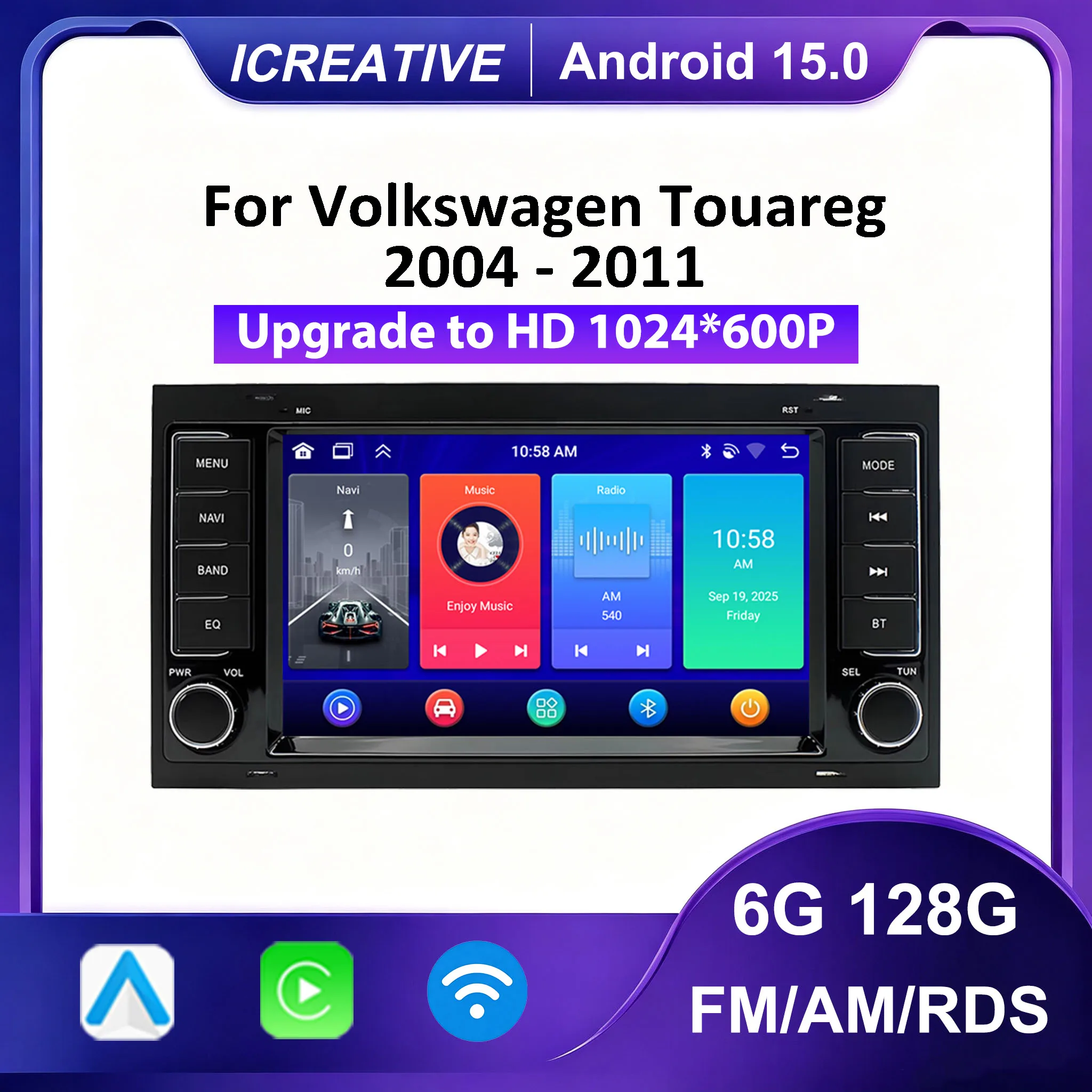 ICREATIVE Android 15 Car Radio For VW Touareg Transporter T5 2004-2011 WIFI BT Carplay Android Auto Multimedia Video Player 2din