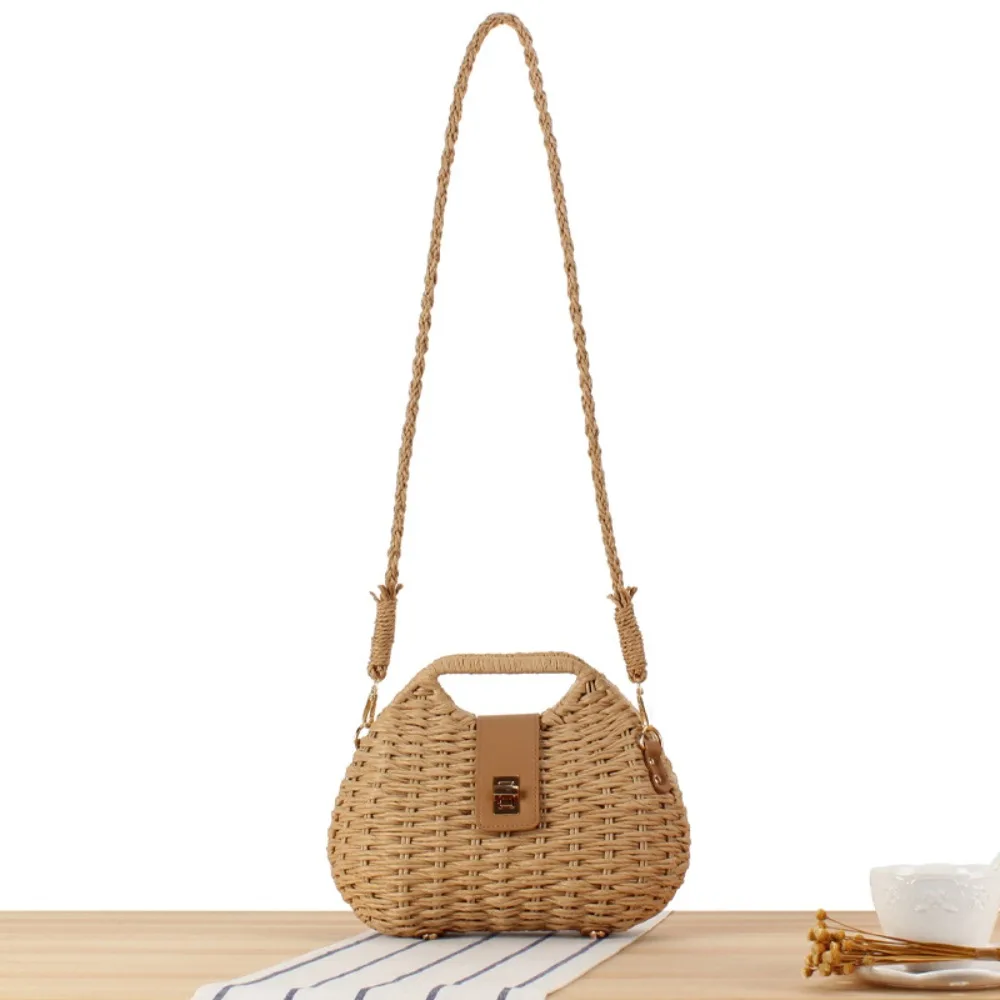 Women Elegant Fashion Straw Woven Rattan Bag Rattan Bag Straw Rope Crossbody Sling Bag Shoulder Bag Beach Bag