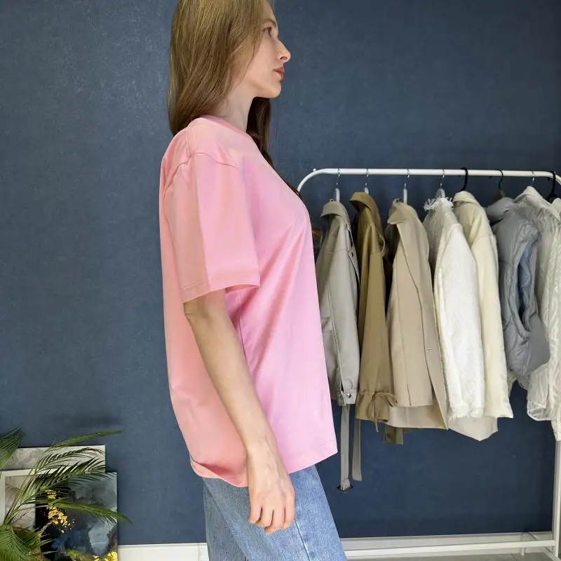 Camiseta de algodón peinado para hombre y mujer, camisa de manga corta de 240g, color sólido, hombros caídos, cuello redondo, combina con todo