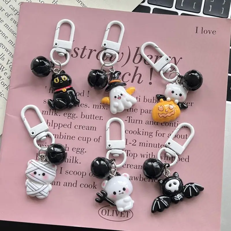Cartoon Ghost Mummy Halloween Resin Keychains with Bell Lovely Bag Pendant for Halloween Party Favors Children Holiday Gifts