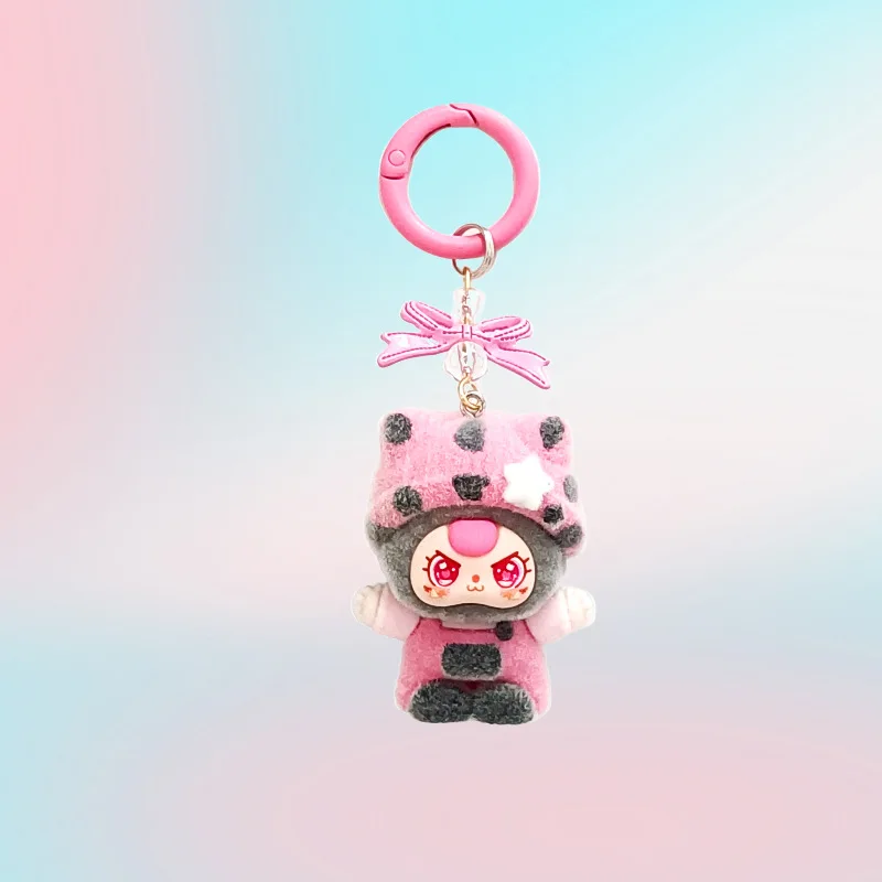 

1PCSCartoon polka-dot cat cute figurine with bow-shaped keychain