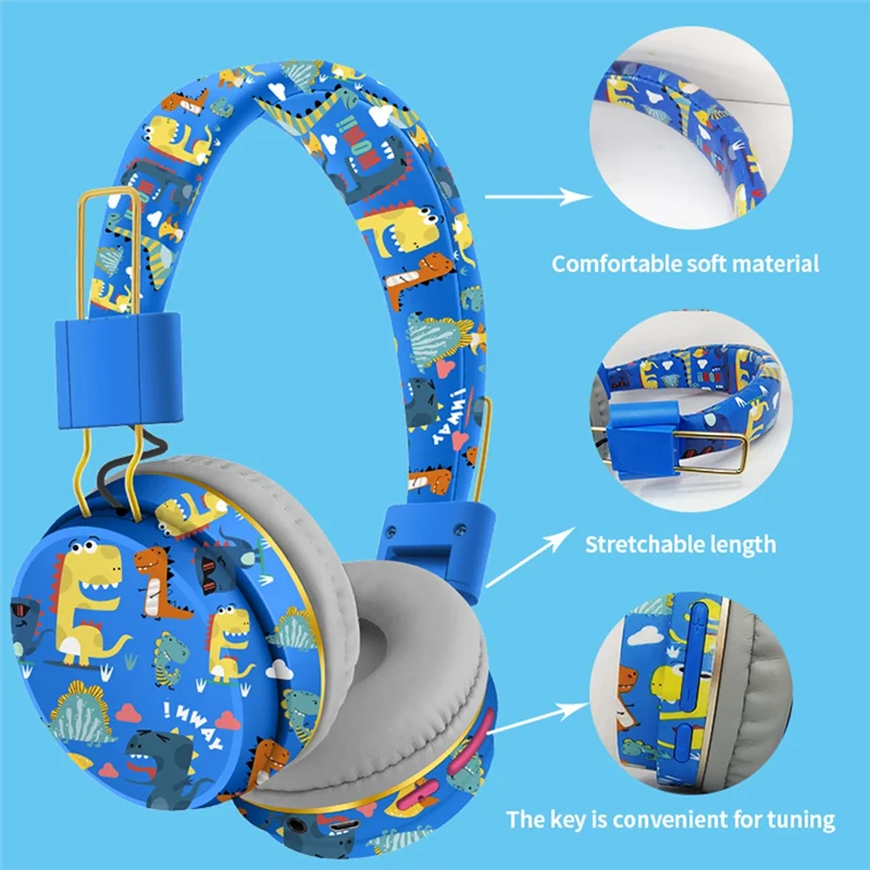 سماعة بلوتوث لاسلكية مع ميكروفون ديناصور الحيوان ستيريو الموسيقى سماعة TF بطاقة سماعات للأطفال - أزرق