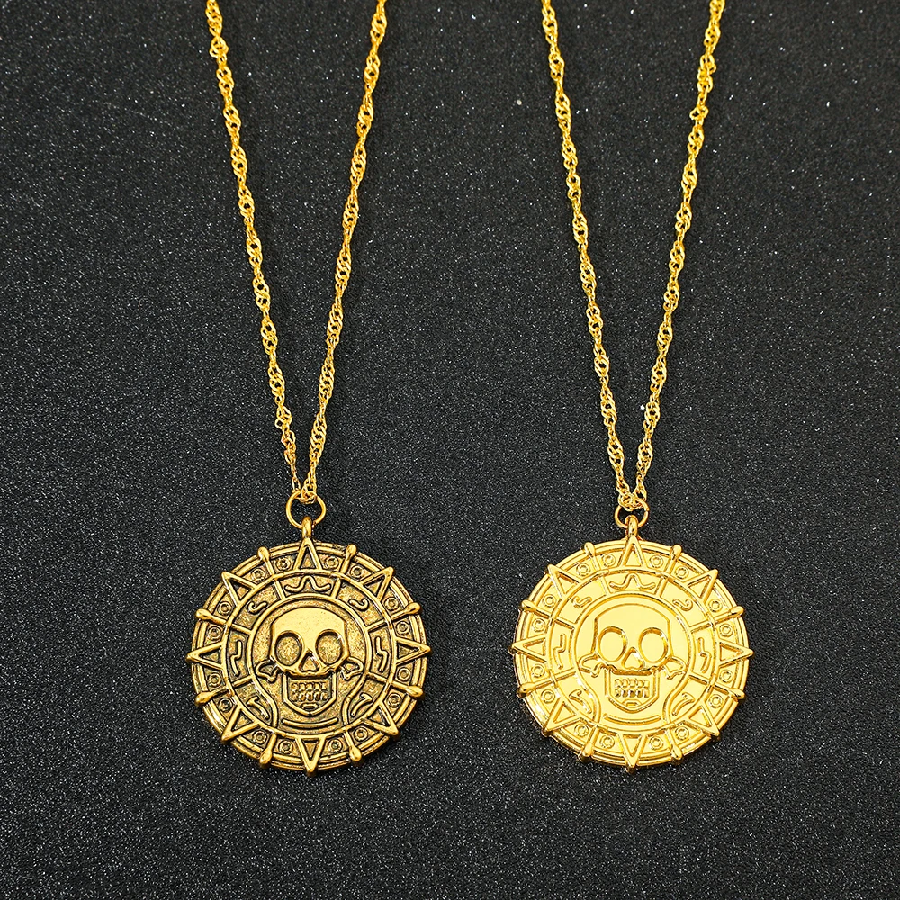 Piratas del Caribe Jack Sparrow Esqueleto azteca Cabezas de Calavera Juguete Moneda Medallón Cosplay Prop-Artículos Vintage