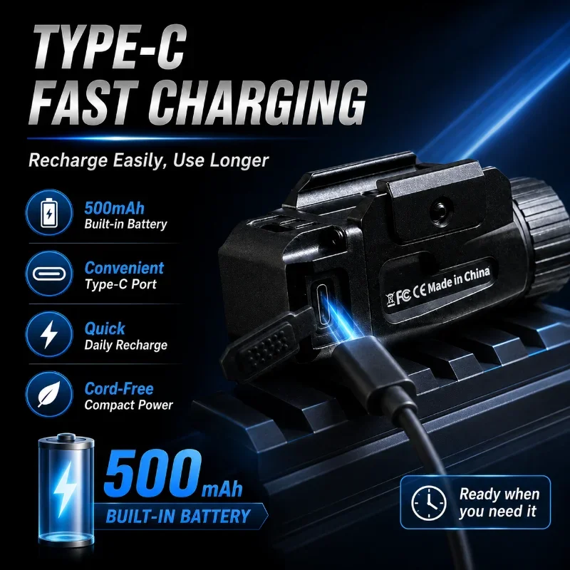 Sand Metal Rail Mount LED Flashlight Built-in 500mAh Lithium Cell 3 Dimming 7 Flash Modes Hobby Game Upgrade Parts