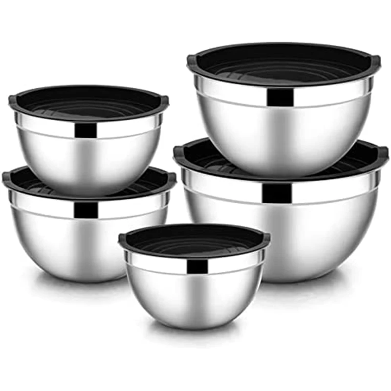 

10 Pcs Mixing Bowl,Stainless Steel Stackable Salad Bowl With Airtight Lid,Serving Bowl For Kitchen Cooking Baking,Etc