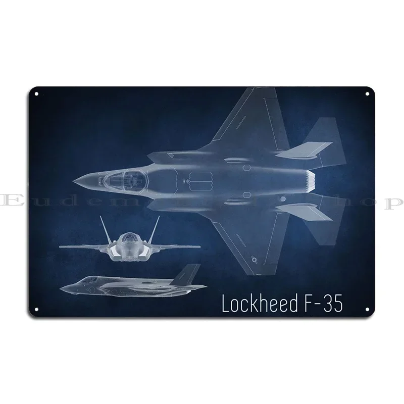 Lockheed F 35 Blueprint Metal Sign Rusty Garage Living Room Personalized Garage Tin Sign Poster