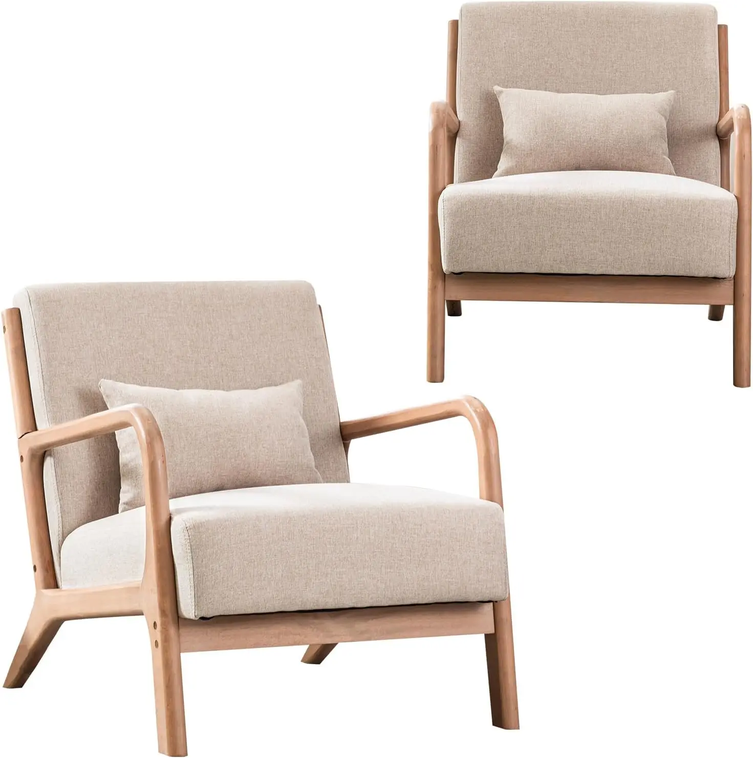 

Modern Accent Chair Set of 2, Upholstered Living Room Chairs with Waist Cushion, Reading Armchair for Bedroom Sunroom