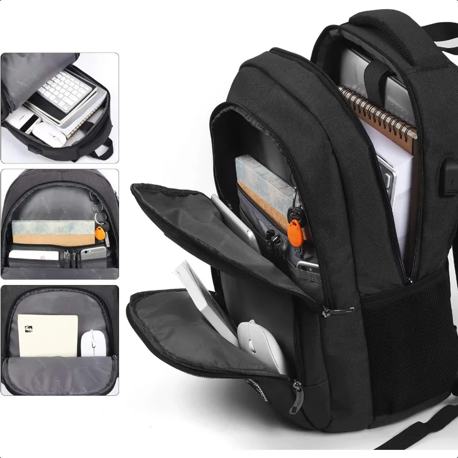 حقيبة ظهر للرجال والنساء حقيبة ظهر مدرسية للمراهقين مقاس 15.6 بوصة حقيبة كتب للكمبيوتر المحمول مع منفذ شحن USB لـ Busin Work College T #6