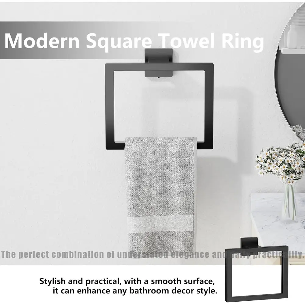 Contemporary 8-Piece Bathroom Hardware Set in Matte Black: Includes Towel Racks, Bar, Hooks, Holder, and Ring