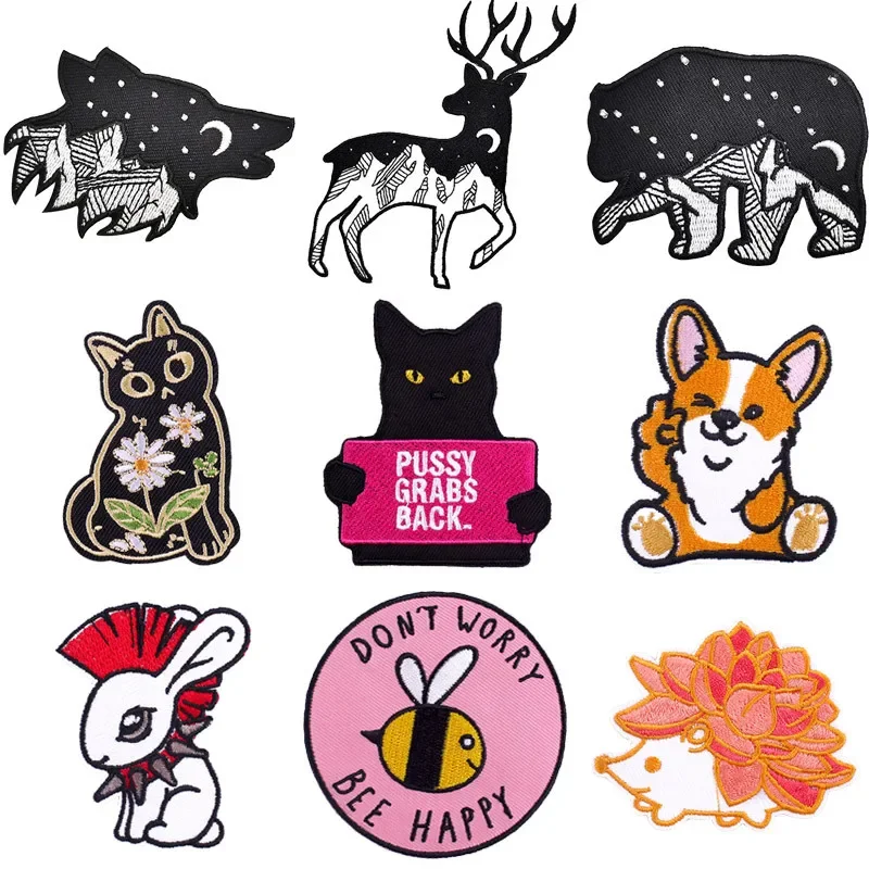 Embroidered Patch Iron On Patches for Clothing Pocket Deer Clothes Stickers Fabric Sewing Thermal Adhesive Applique Fusible