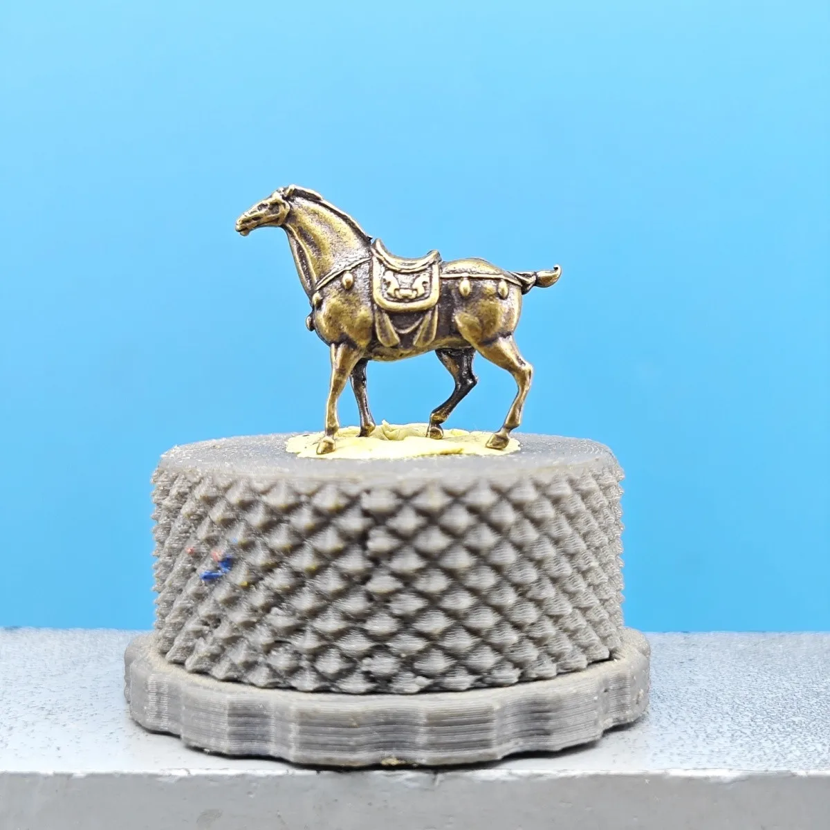 Brass Mini Horse Figurine With Saddle Vintage War Horse Miniature Model Diorama Decor Tabletop Art Ornament