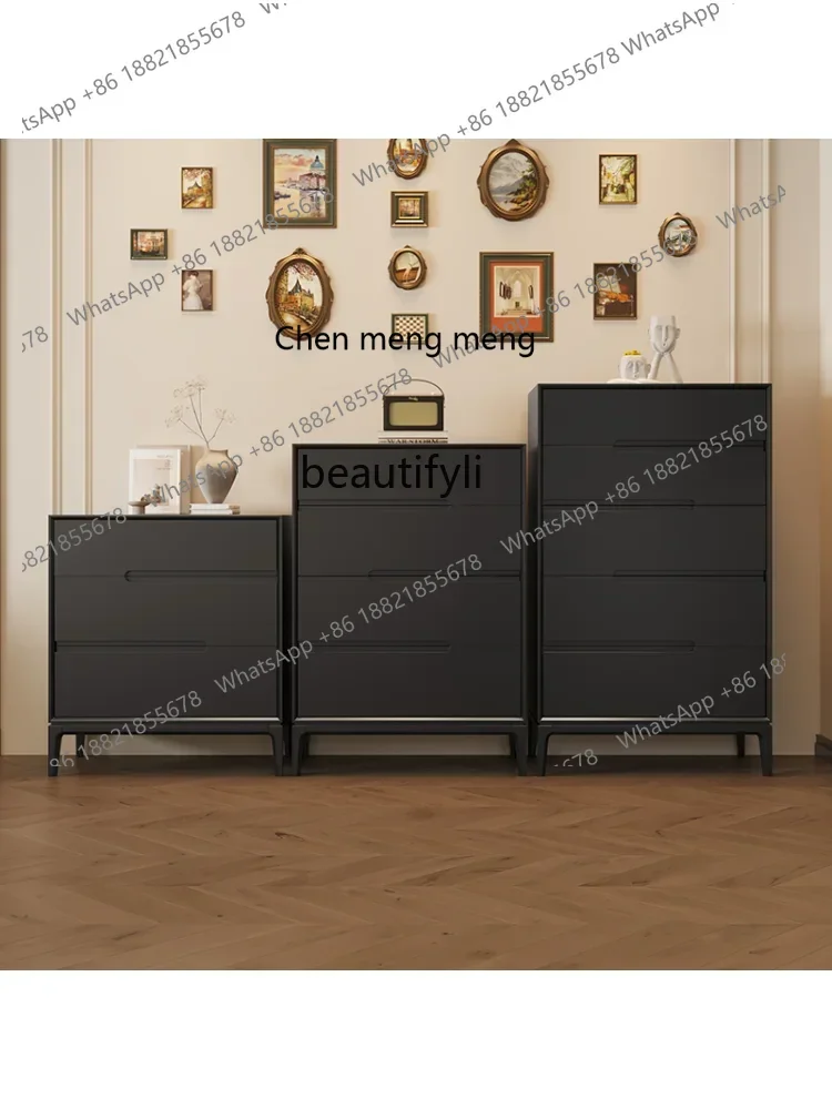 ss7486 Retro Style Black Three Four Five Chest of Drawers  Modern Solid Wood Paint Chest of Drawer Minimalist Bedroom Storage Ca