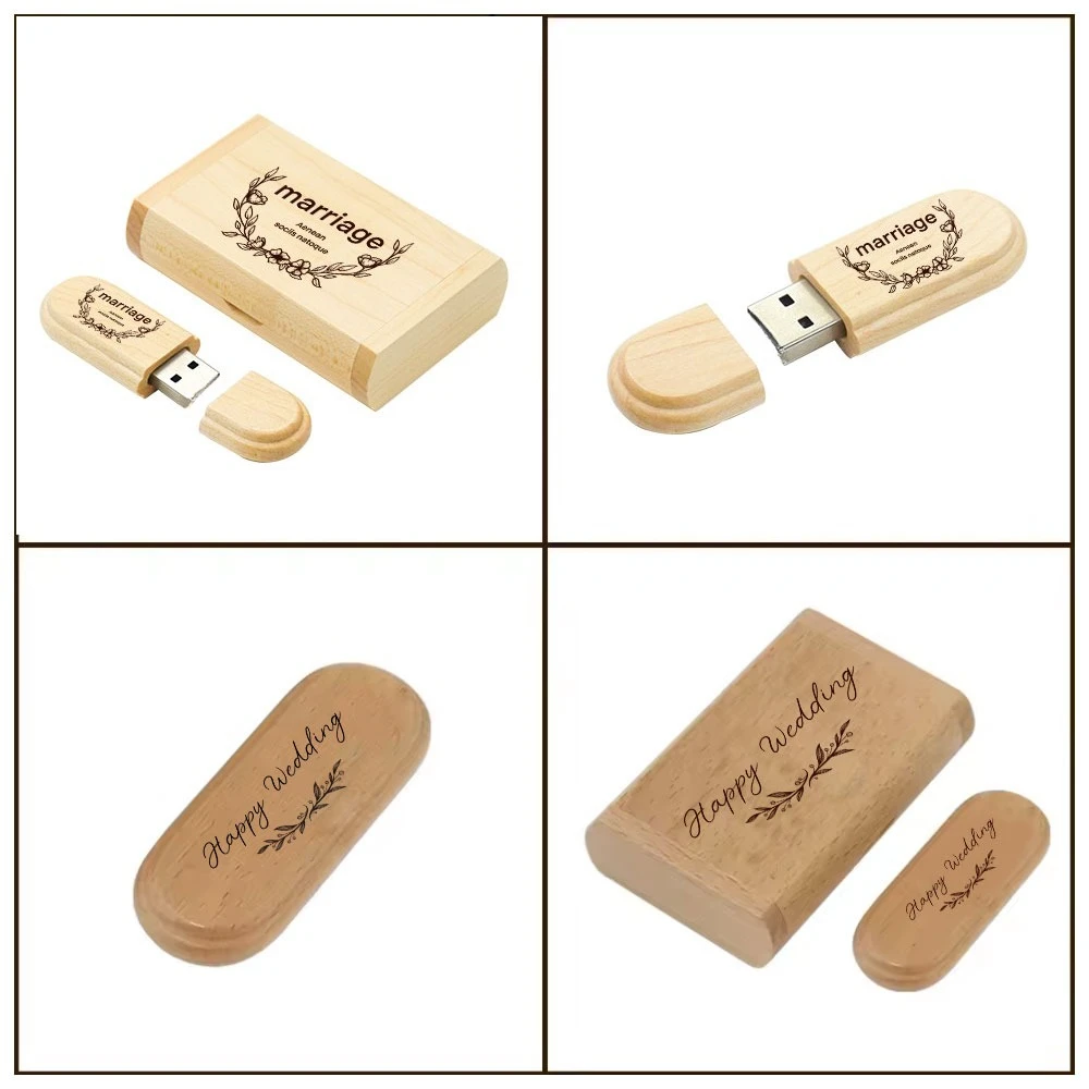 محرك فلاش USB 2.0 خشبي 128 جيجابايت 1 قطعة محرك قلم بشعار مخصص مجاني مع صندوق 64 جيجابايت 32 جيجابايت 16 جيجابايت عصا الذاكرة هدية الزفاف قرص U