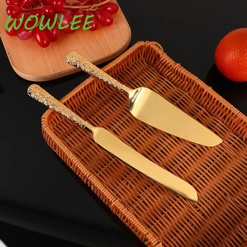 2pcs/set Gold Triangle Cake Shovel Spatula Baking Pastry Tools Wedding Cake Pizza Bread Party Cake Decorating Shovel Restaurant