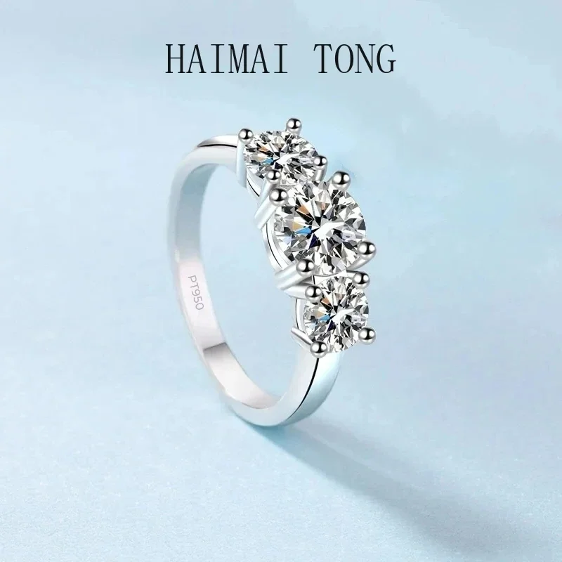 

Sparkle Luxury PT950 Platinum Jewelry 2Carat Moissanite VVS1 DColor Three Diamond Quality Fine Engagement and Wedding Ring Women