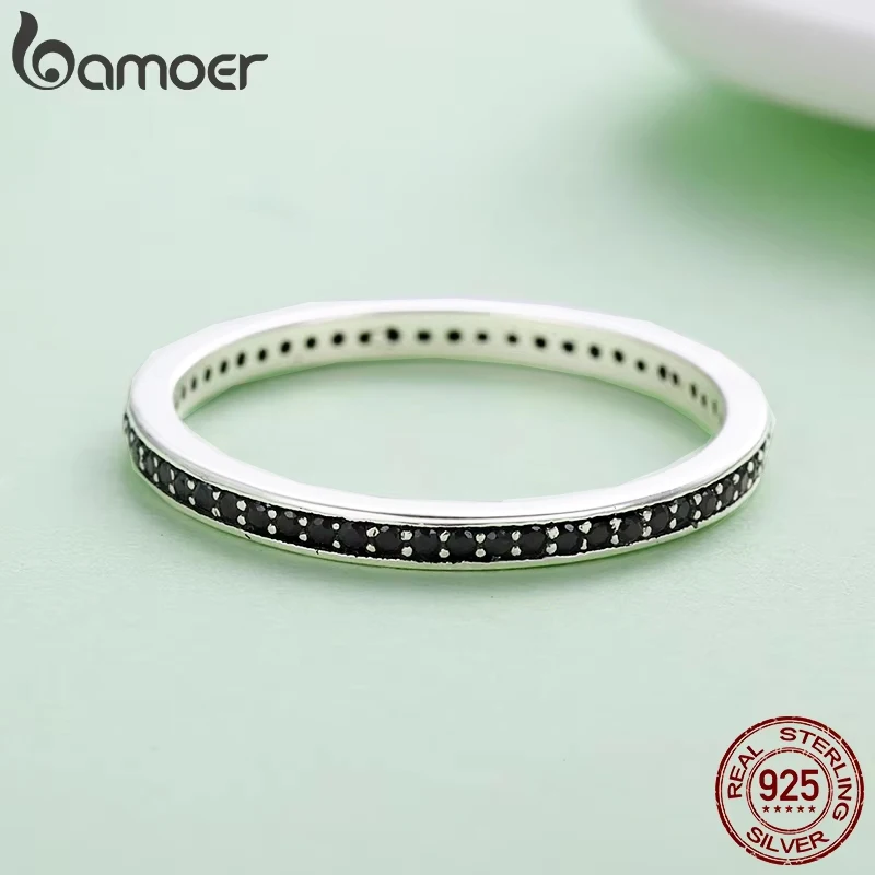 Women's 925 Sterling Silver Paved CZ Stackable Black Ring