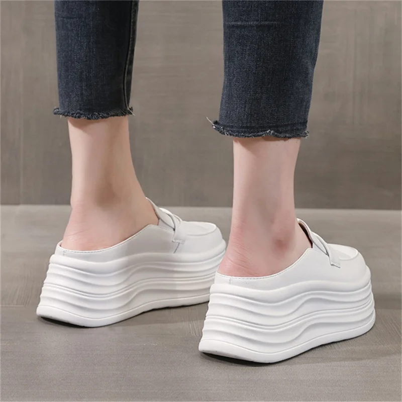 8cm Patent Leather Platform Wedge Summer Slipper High Brand Breathable Slip on Pumps Spring Synthetic Mary Jane Shoes