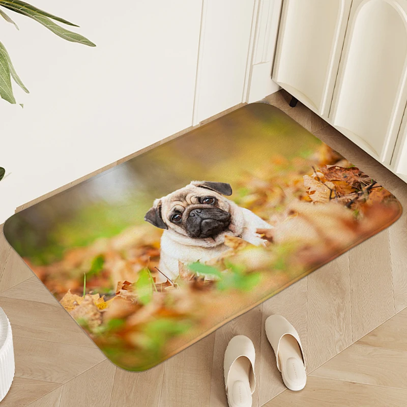 سجادة مدخل داخلية جميلة للمنزل من Pug Dog سجادة ناعمة لغرفة النوم مخصصة قابلة للغسل وغير قابلة للانزلاق سجادة حمام لغرفة المعيشة والمطبخ