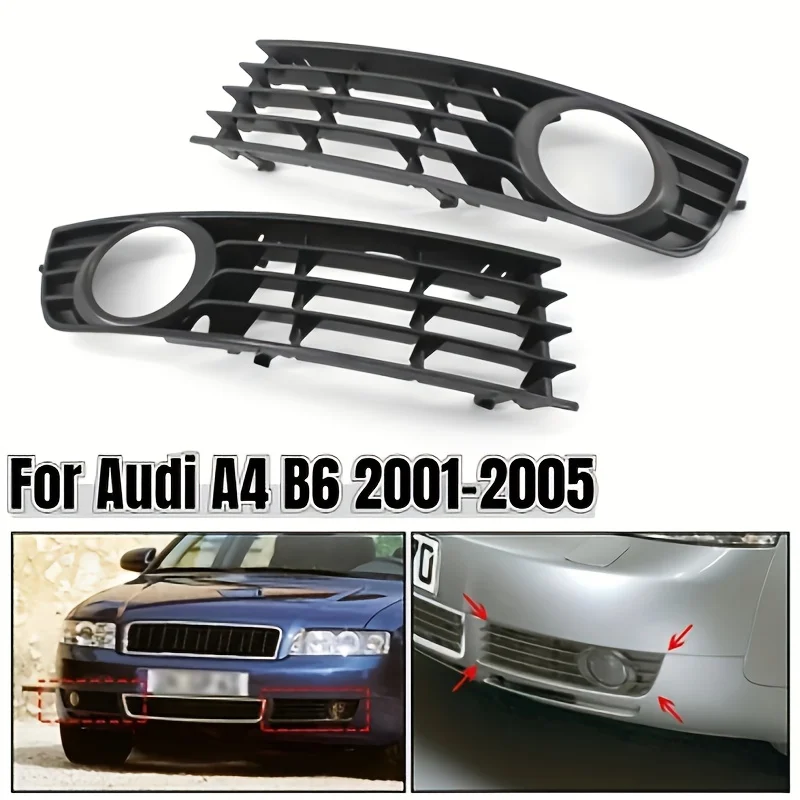 For Audi A4 B6 2001-2005 Fog Light Grille Set Left Right ABS Front Bumper Fog Lamp Cover 8E0807681 8E0807682 OEM Style