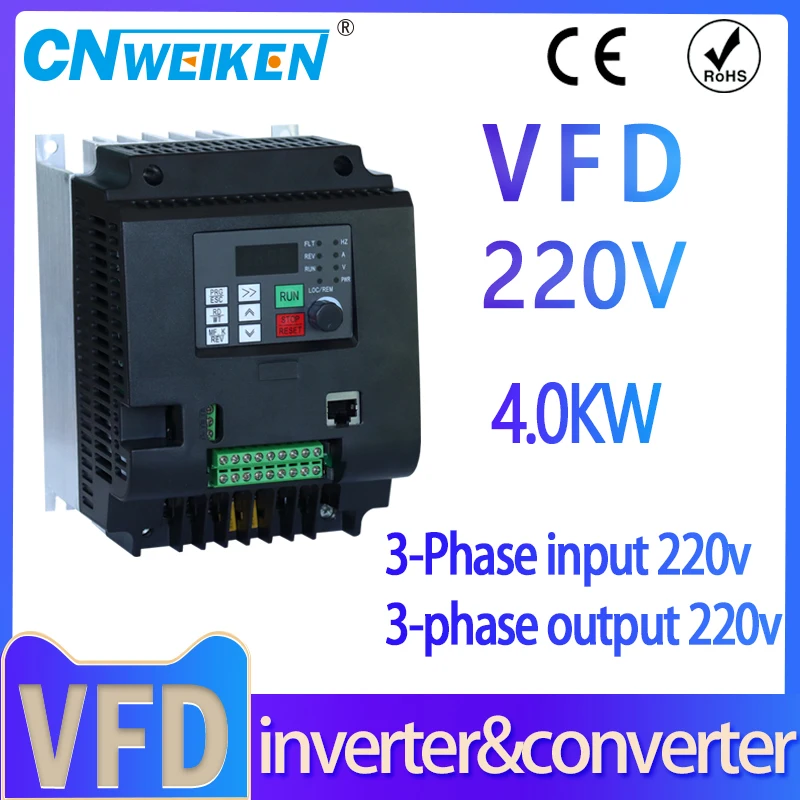 Inversor do motor do conversor de frequência variável, VFD, 2.2KW, monofásico, entrada 220V para monofásico, saída 220V, motor da bomba de água