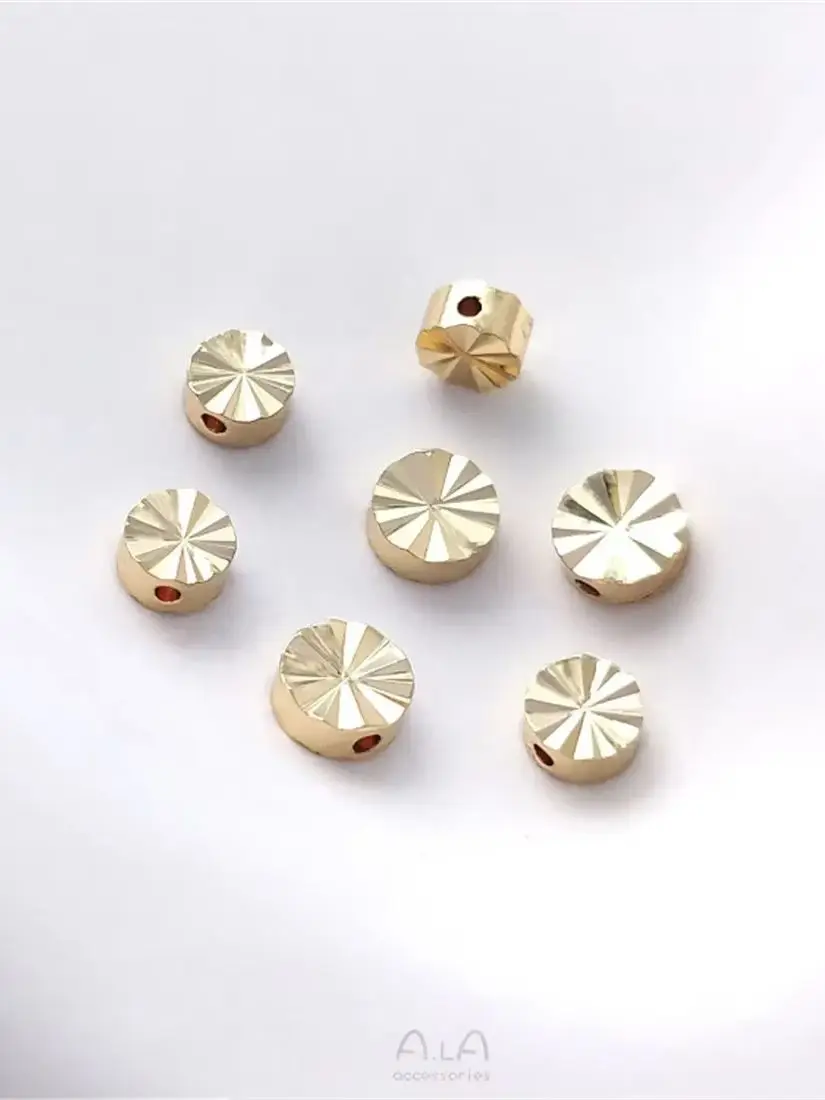 14K Gold-Plated Double-sided Flower Flat Partition Beads Sunflower Round Cake DIY Bracelet Ear Jewelry Accessory Materials C166