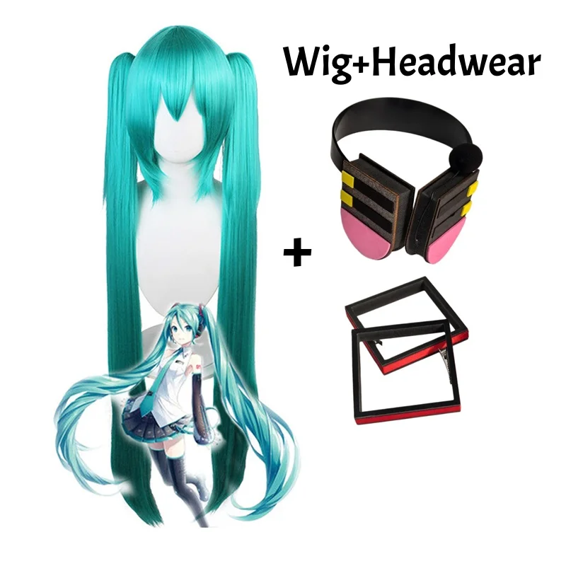 Miku Anime Cosplay Perücke, 110 cm, doppelter Pferdeschwanz, hitzebeständige Kunstfaser-Perücke für Damen und Herren, Mikuo, Halloween, Weihnachten, Kopfbedeckung – Detail 5