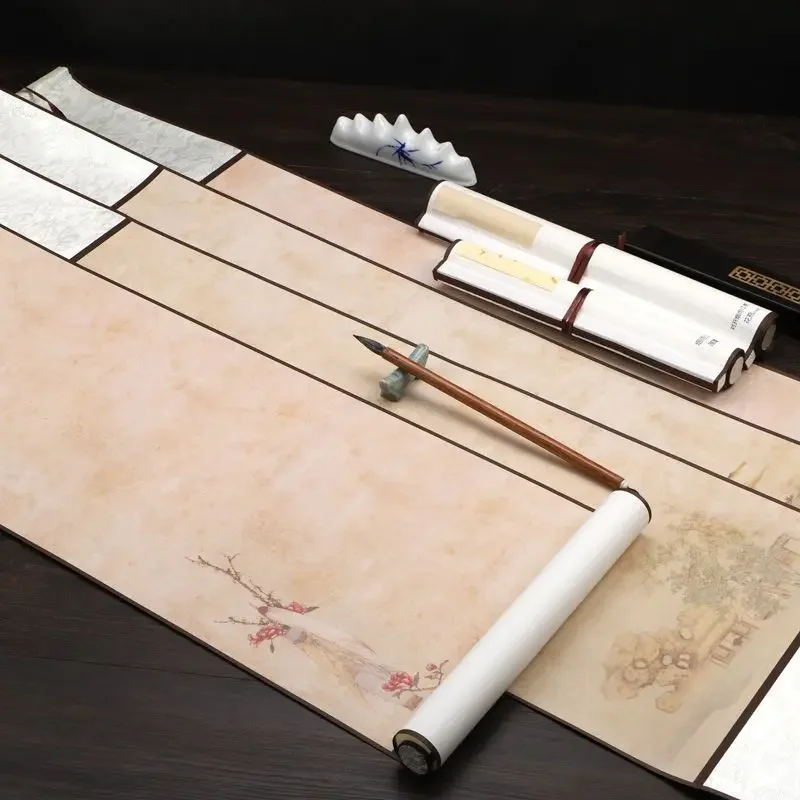 Batik Ancient Painting Rice Paper Hanging Scroll Half Ripe Xuan Paper Landscape Drawning Scroll Brush Calligraphy Creation