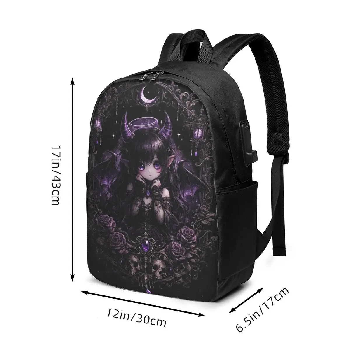 Fantasy Gothic Girl Violet Black Style Backpack Travel Notebook Bag Computer College Student School Bag Laptop Shoulder Bags