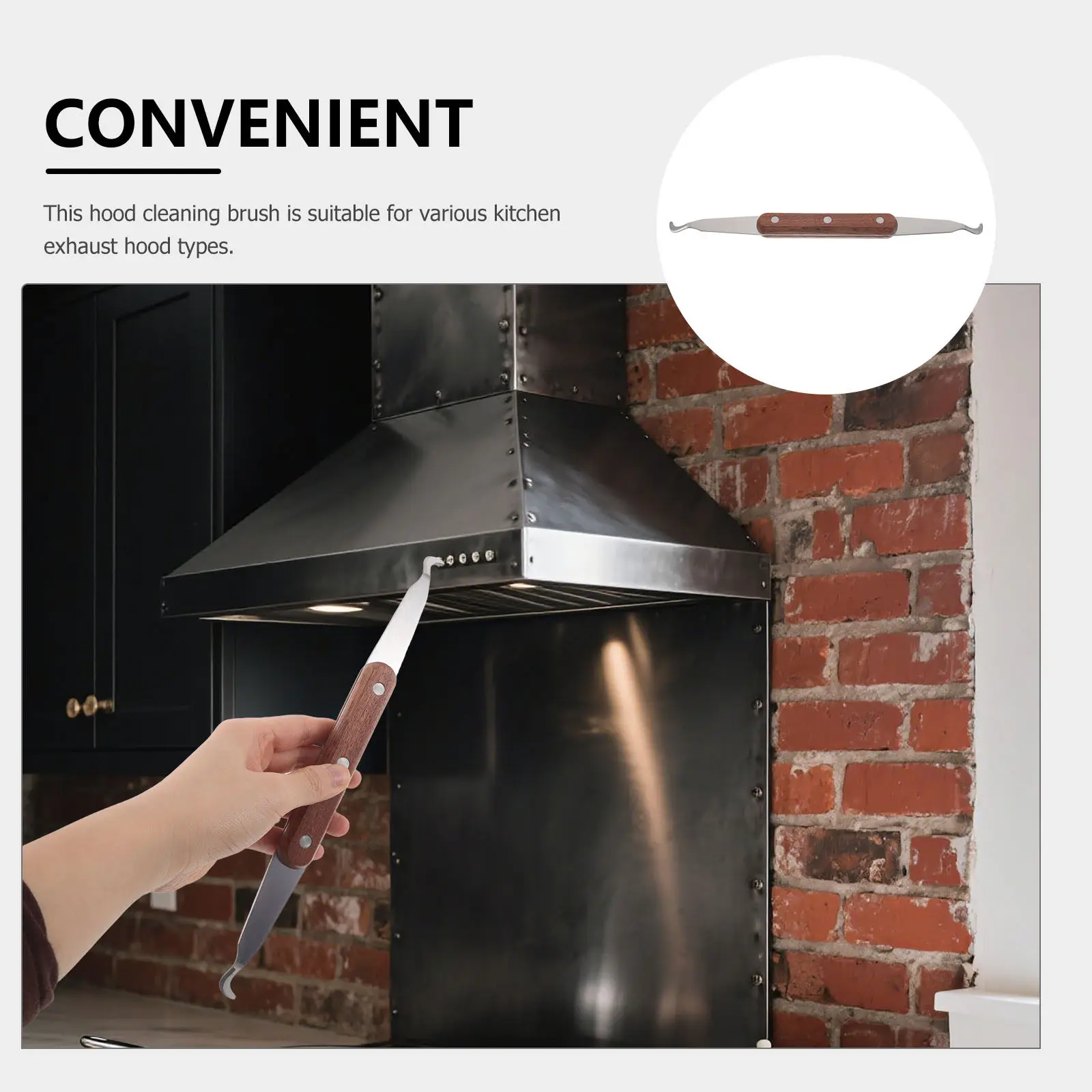 Dual-Ended Stainless Kitchen Scraper Tool with Wooden Handle Non-Scratch Range Hood Fan Blade Cleaning Tool Kitchen Grease