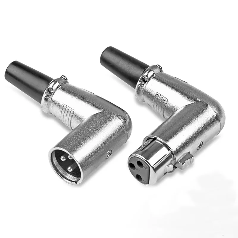 5/20/100PCS U shape 3 PIN XLR Cannon Connector, 3 Pole Right Angle XLR Male Plug + Female Jack Microphone Cable Adapter