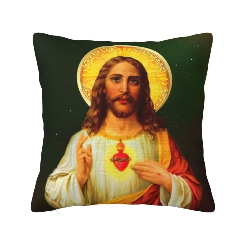 

Custom Nordic Sacred Heart Of Jesus Catholic Cushion Covers 45x45cm Velvet Christian Faith Pillow Case for Car Square Pillowcase