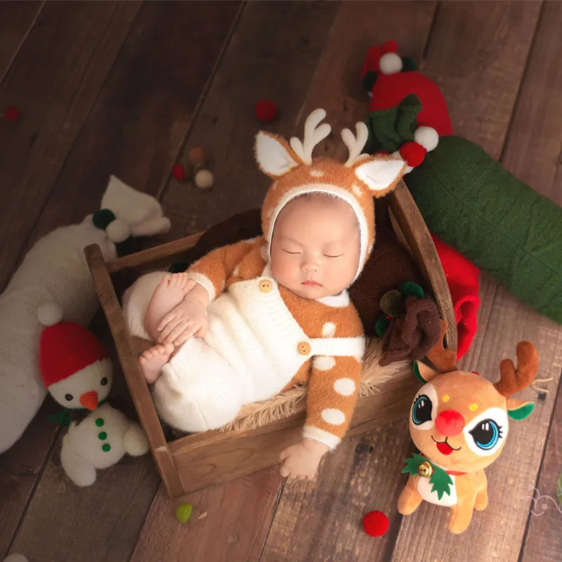 ❤Roupa recém-nascida do Natal da fotografia, chapéu bonito, parte superior, calças, suportes da foto do bebê, roupa do tiro do estúdio, roupa, 3