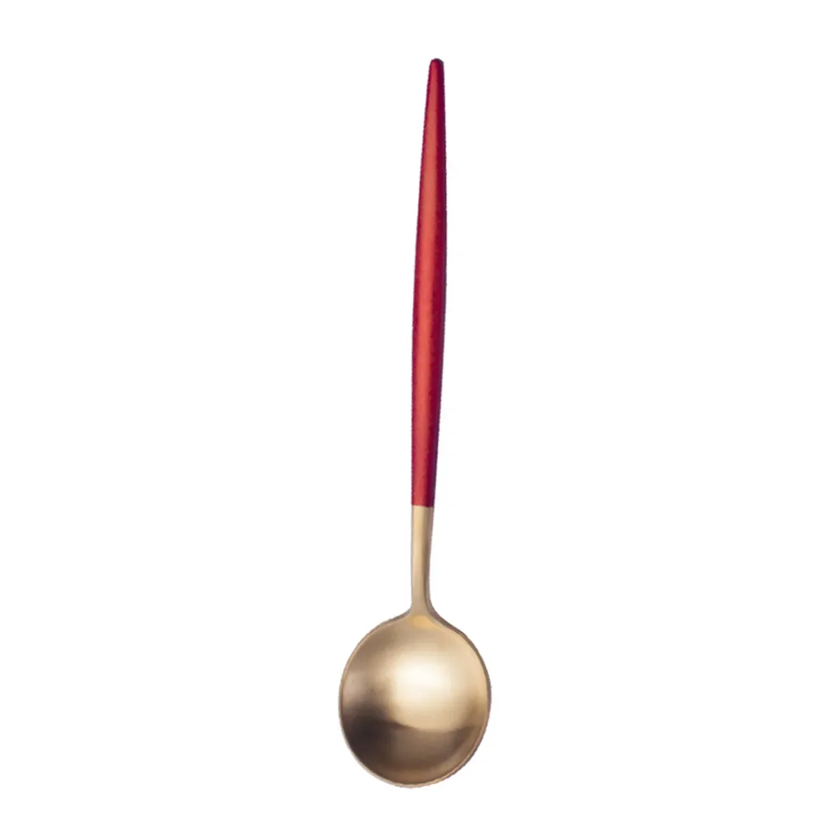 4Pcs Stainless Steel Dessert Spoon Red Handle Corrosion Resistant Anti Oxidation Food Serving Scoop Home Kitchen Tableware