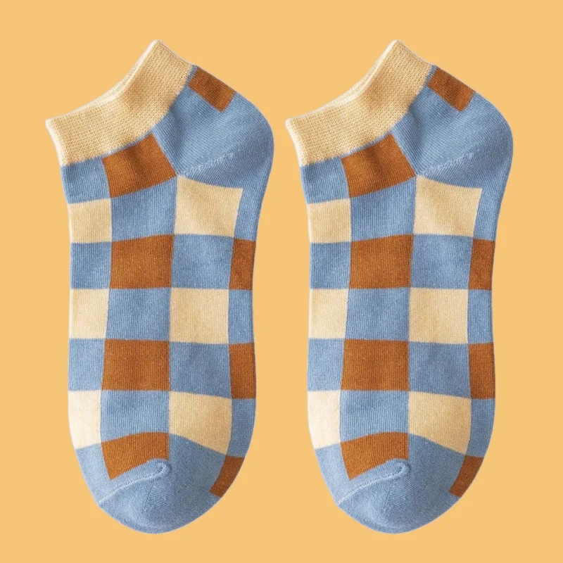 

5/10 Pairs Invisible Socks College Style Boat Socks Contrast Color Plaid Striped 2024 New Socks Men's Socks Fashion Short Socks