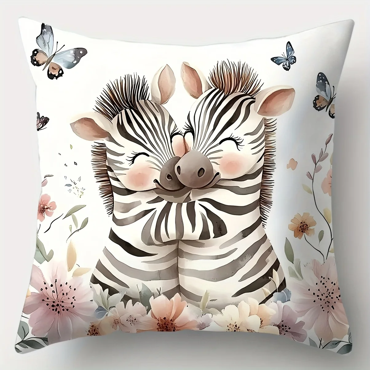 4-piece cartoon animal themed pillowcase set, featuring cute cartoon zebras and flowers, insert not included