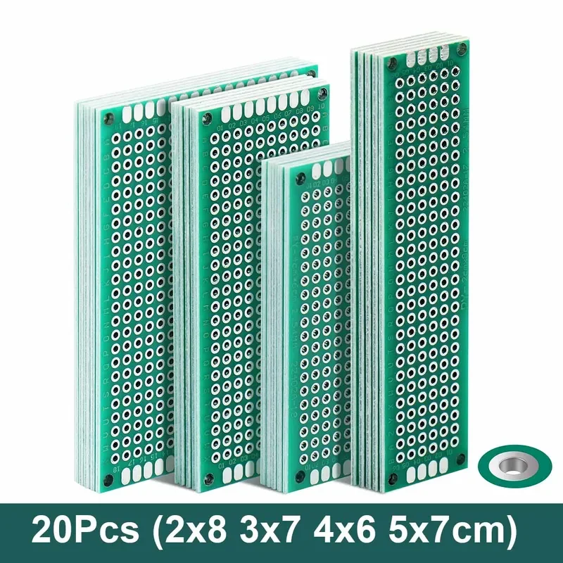 

20pcs/lot PCB Prototype Board Circuit Prototboard Universal Stripboard Prototyping Veroboard 2x8 3x7 4x6 5x7 5Pcs Each Mix Green