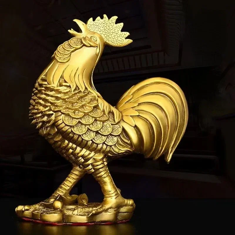 Chinese Pure Copper Zodiac Rooster Chicken Ornament Home Living Room Bedroom Office Sculptures Decorations