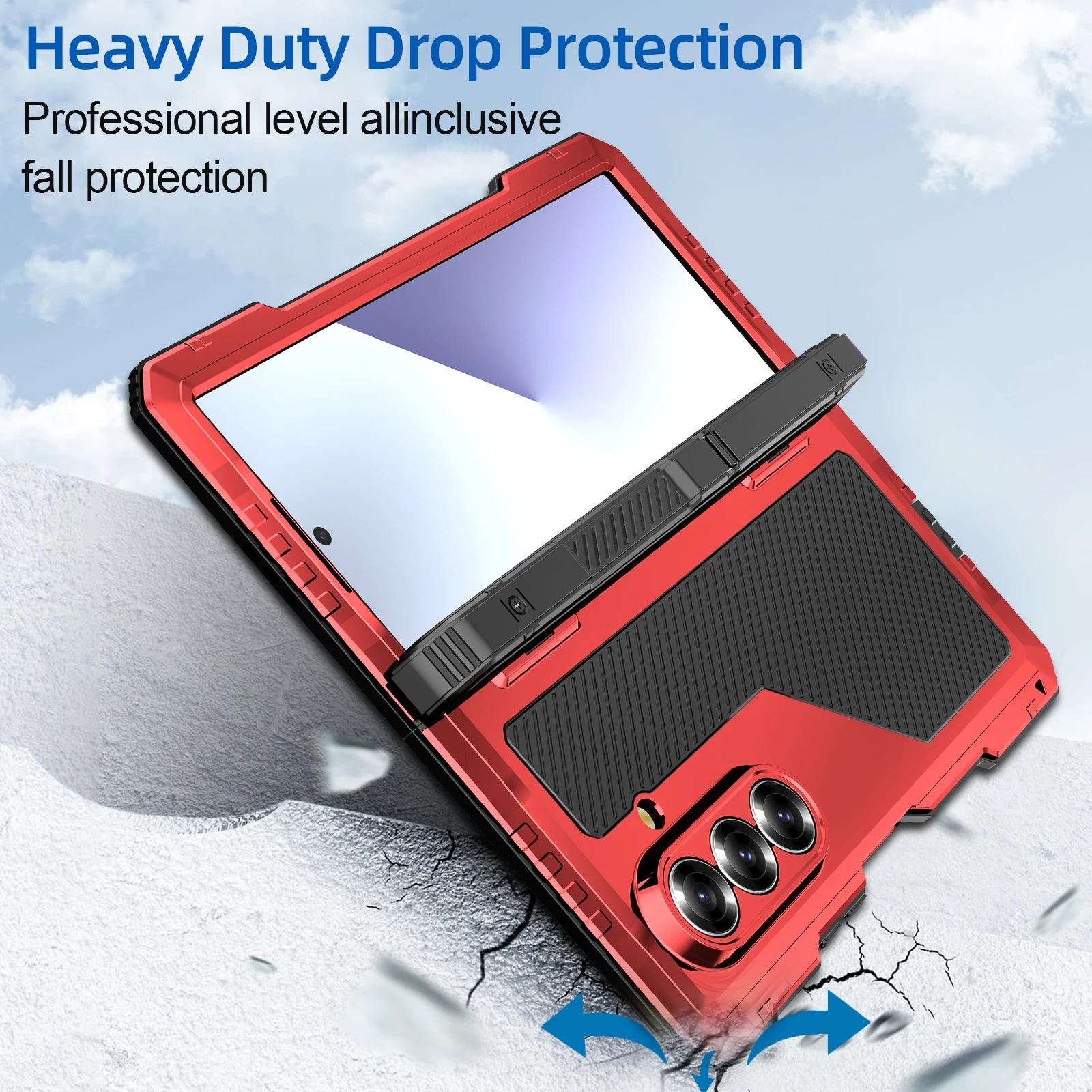 Wytrzymałe etui Super Armor do Samsung Galaxy Z Fold7, 8, 6, 5, 4 – silikonowe, z elementami z aluminium, zapewniające pełną ochronę, z funkcją składanej podstawki, odporne na wstrząsy. — zdjęcie produktu 3