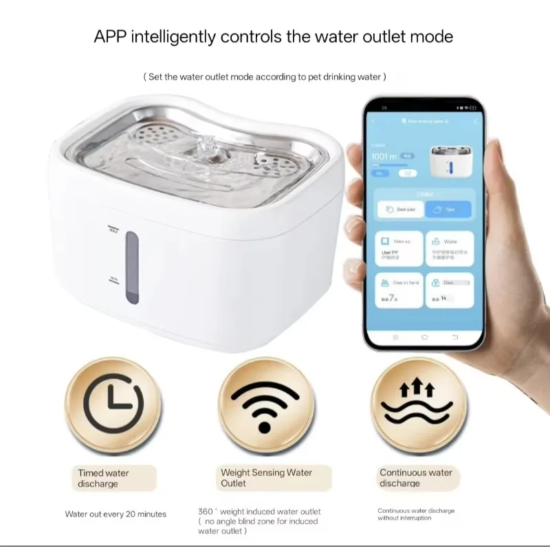 Intelligent APP-controlled Pet Water Dispenser Automatic Sensor 2.5L Large-Capacity 304 Stainless Steel Silent Wireless
