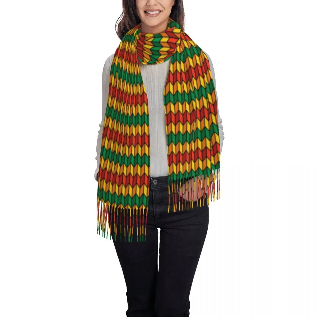 Ethiopian Habesha Art Scarf Wrap for Women Long Winter Warm Tassel Shawl Unisex Scarves