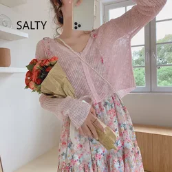 2024  Summer Short Knitted Cardigans Women Sunscreen Outerwear Cardigan Woman Sweet Slim Thin Jacket 6 Colors
