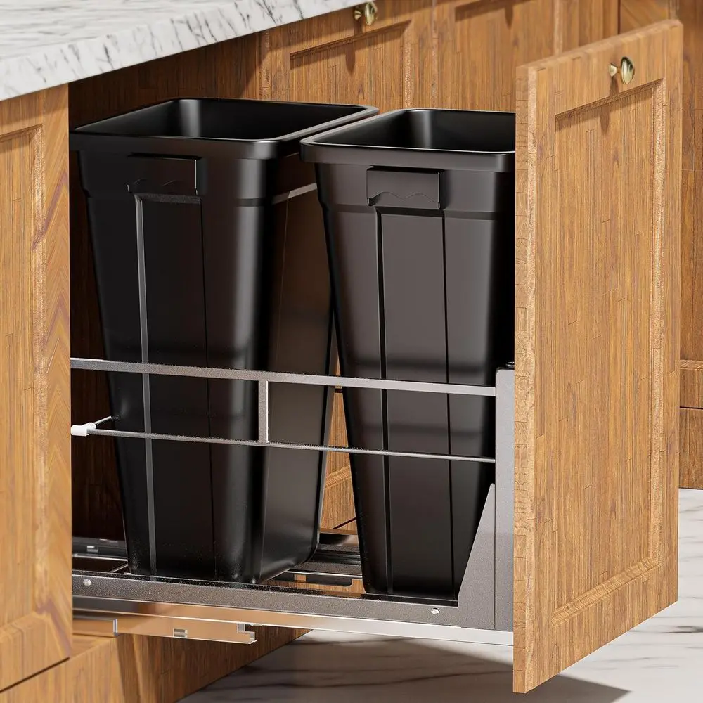 

Pull Out Trash Can Under Cabinet with 2 * 10Gal Garbage, Cabinet Trash Can Pull Out Kit with Soft-Close Slides, Under Sink Trash