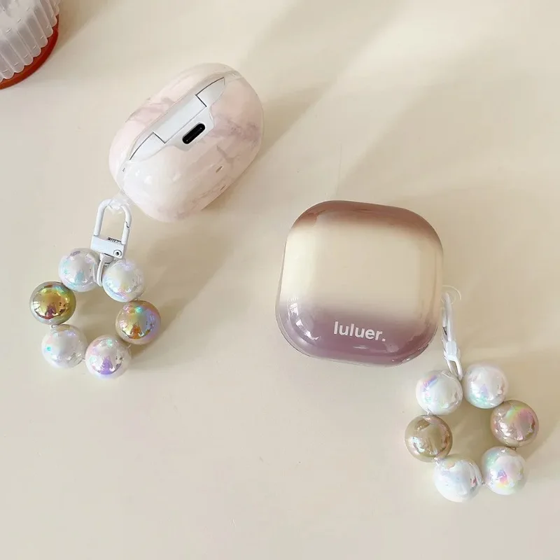 

For Samsung Galaxy Buds Core Buds2 Pro Live FE Cover IMD Korea Lovely Marble Pattern Flower Pearl Bracelet Protection Case Funda