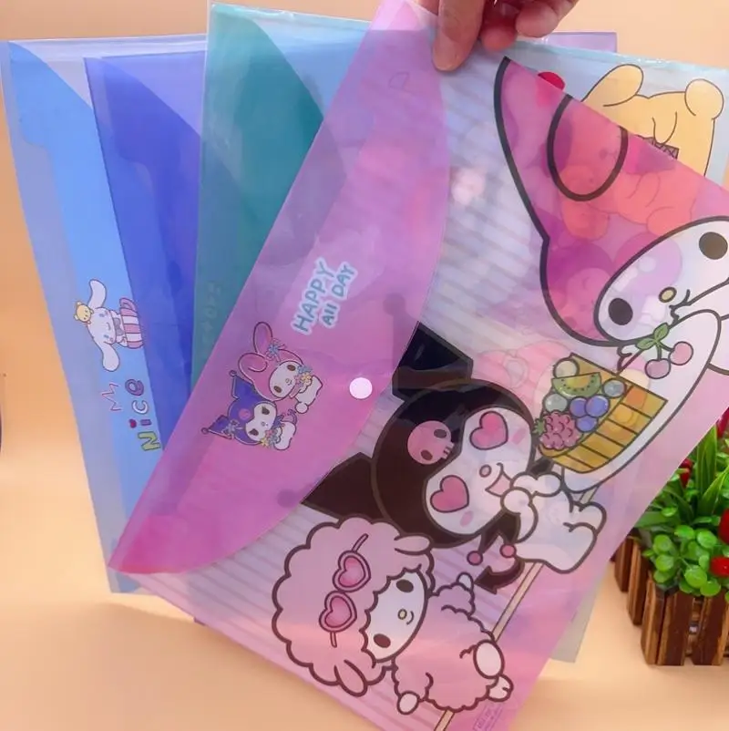 Soporte de archivo Sanrio A4 Hello Kitty Kawaii, bolsa de almacenamiento para estudiantes, Kit de información de dibujos animados Kuromi, bolsa de papel de prueba de moda