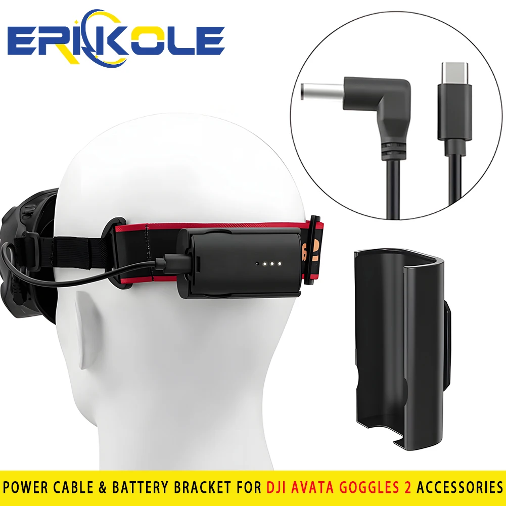 Goggles 2 Power Cable & Battery Bracket, Battery Clip Holder with 30cm Power Charging Cable for DJI Avata Goggles 2 Accessories