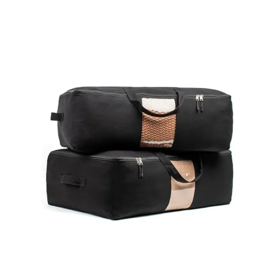 

Мягкие холщовые сумки для хранения с застежкой-молнией. Толстый дышащий органайзер для одеял (2 шт.) для кроватей King/Queen. Четыре ручки для переноски и окно. Ла