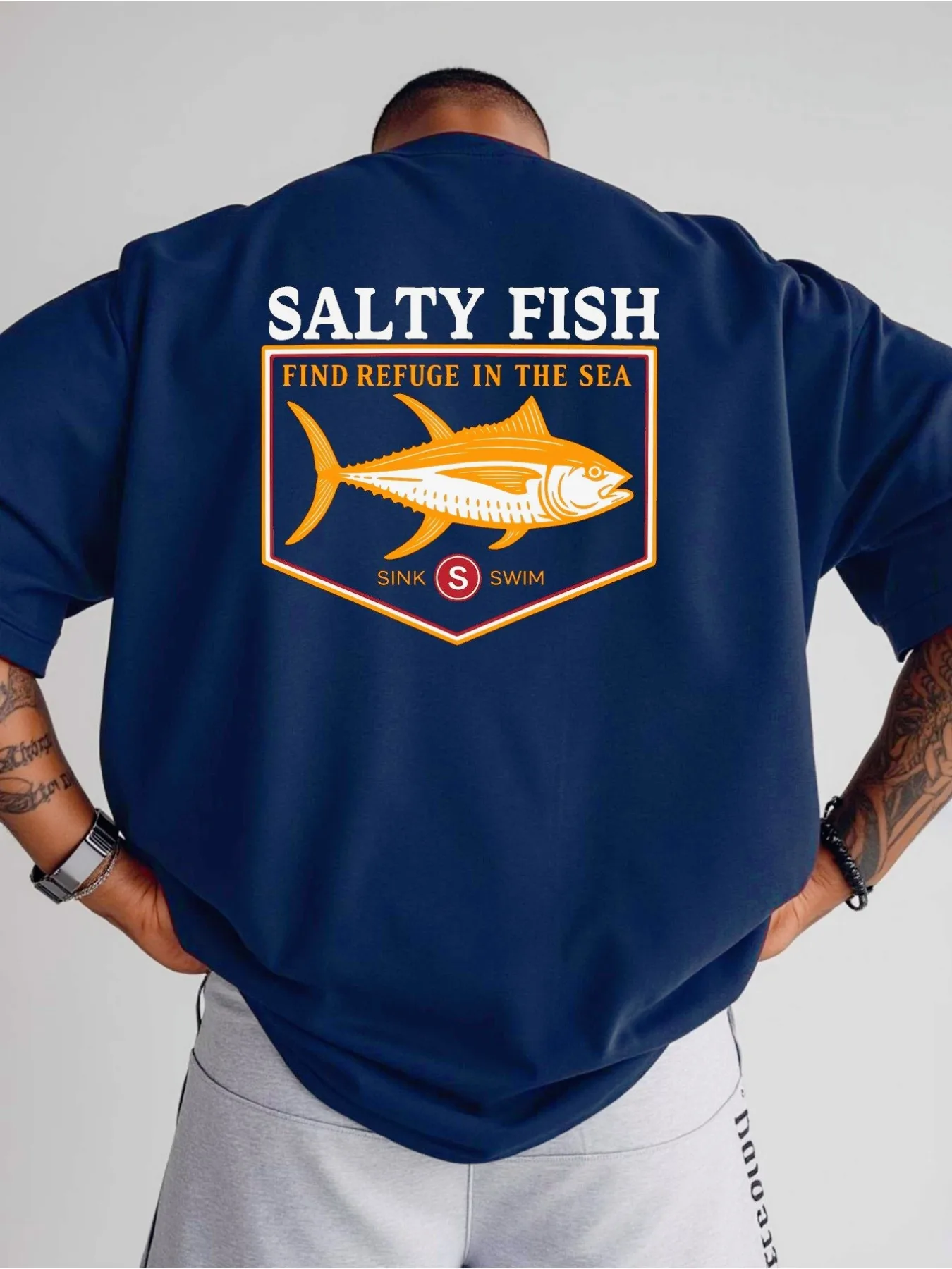 Graphic T Shirt Men Women Retro Tuna Badge Print Cotton Short Sleeve Oversized Casual Beach Fishing Streetwear Tops