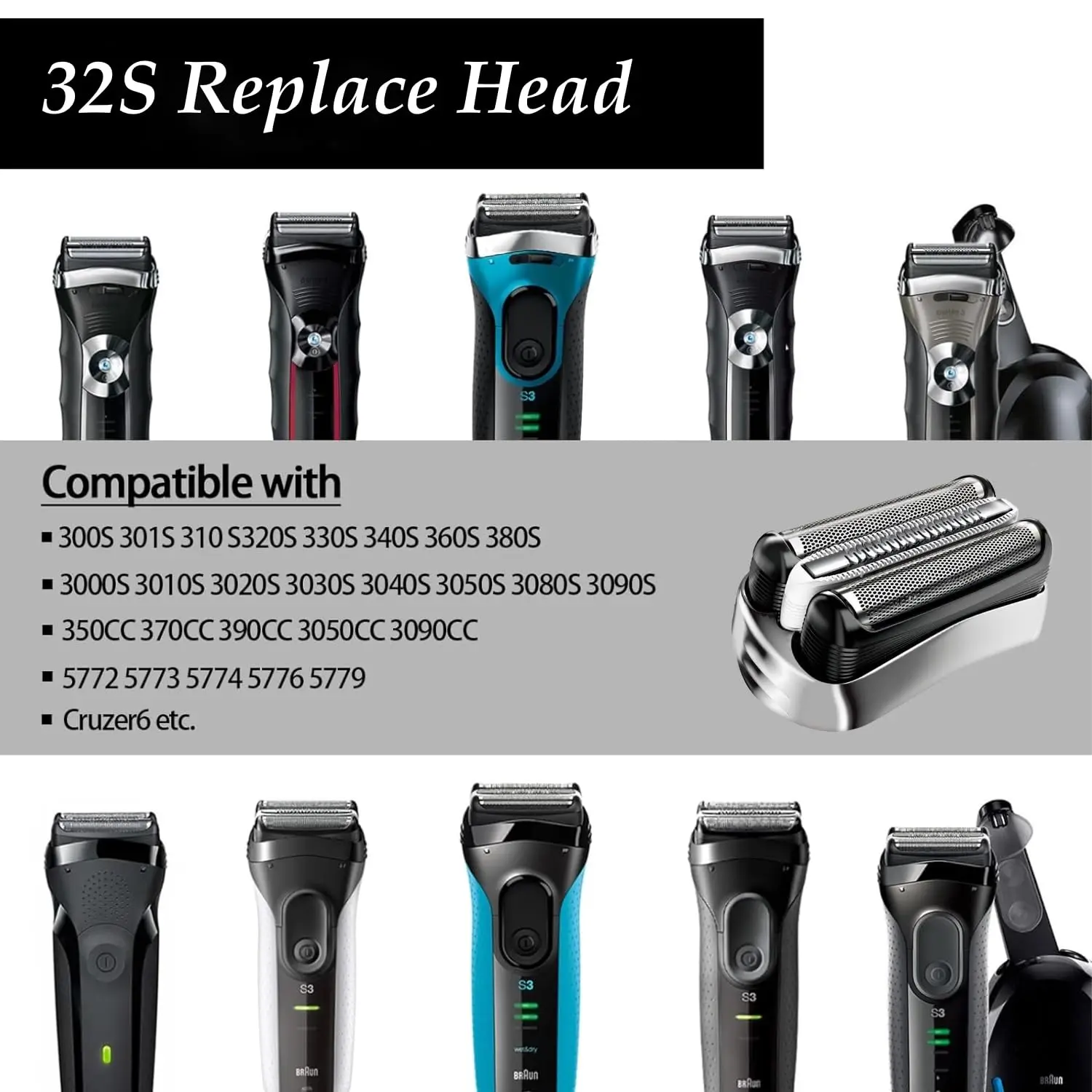 قطع ورقاقة رأس بديلة 32 ثانية ، متوافقة مع سلسلة براون 3 ، ماكينة حلاقة ، من من من من من من نوع Braun ، S ، من من من من من نوع X ، 3050cc ، 3070cc ، s ، 3090cc #5