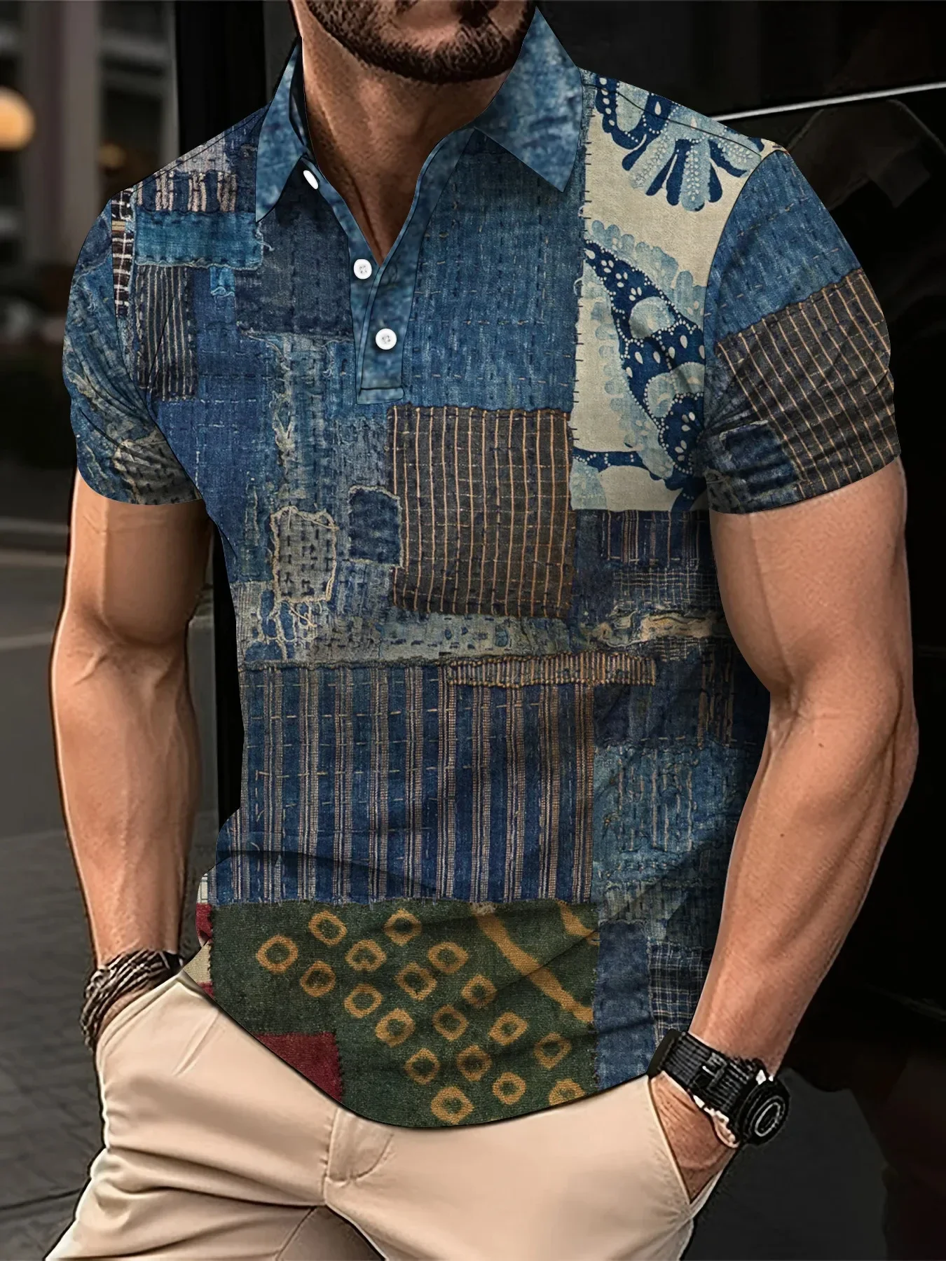 

Fashion Harajuku Fitness Ropa Hombre Loose Casual Sportswear POLO Shirt Plaid Printing Button Short Sleeve Tee Shirts GYM Tops